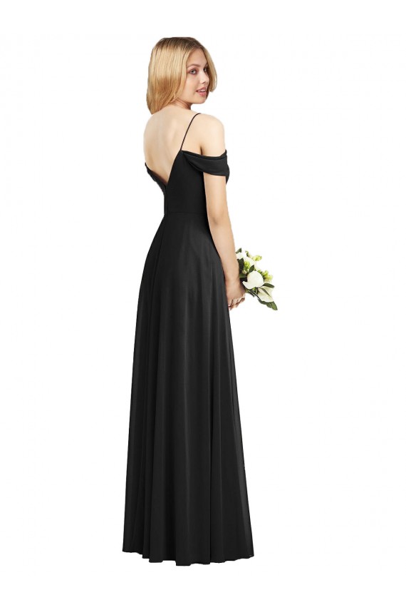 Spaghetti Straps Soft Chiffon Cold Shoulder Black Semi Formal Evening Dress / Bridesmaid Dress Edinburgh