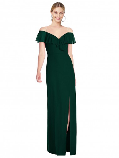 Spaghetti Straps Soft Chiffon Cold Shoulder Ever Green Semi Formal Evening Dress / Bridesmaid Dress Edinburgh