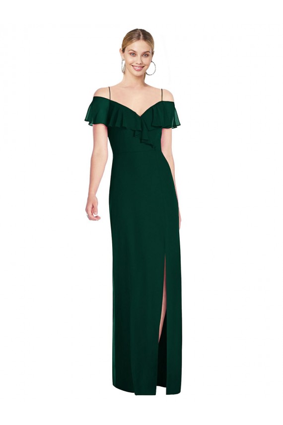 Spaghetti Straps Soft Chiffon Cold Shoulder Ever Green Semi Formal Evening Dress / Bridesmaid Dress Edinburgh