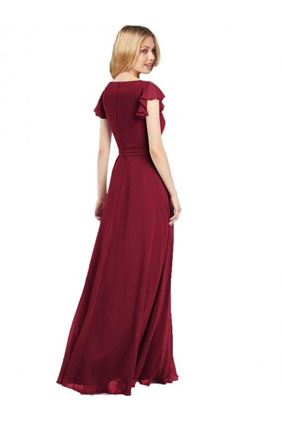 V-Neck Lxue Chiffon Flutter Sleeves Royal Blue Bridesmaid Dress Edinburgh
