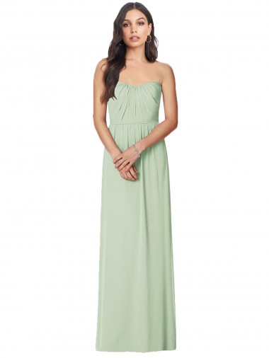 Strapless Soft Chiffon Sleeveless Sage Bridesmaid Dress Edinburgh