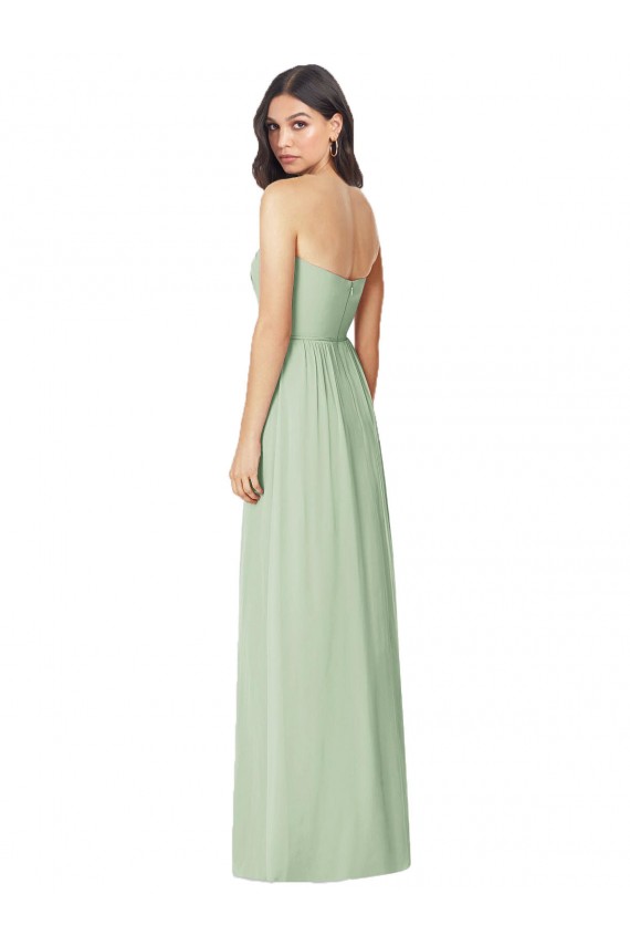 Strapless Soft Chiffon Sleeveless Sage Bridesmaid Dress Edinburgh