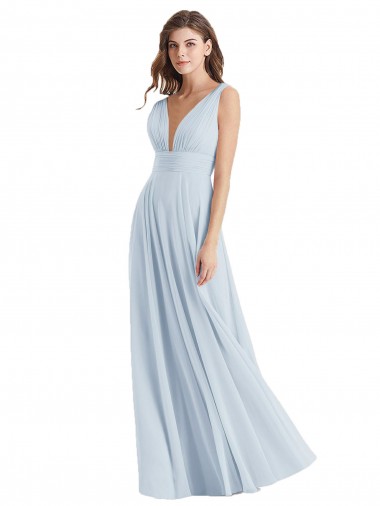 V-Neck Lxue Chiffon Sleeveless Tie Back Sea Glass Bridesmaid Dress Edinburgh