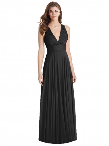 V-Neck Soft Chiffon Sleeveless Criss Cross Back Black Bridesmaid Dress Edinburgh