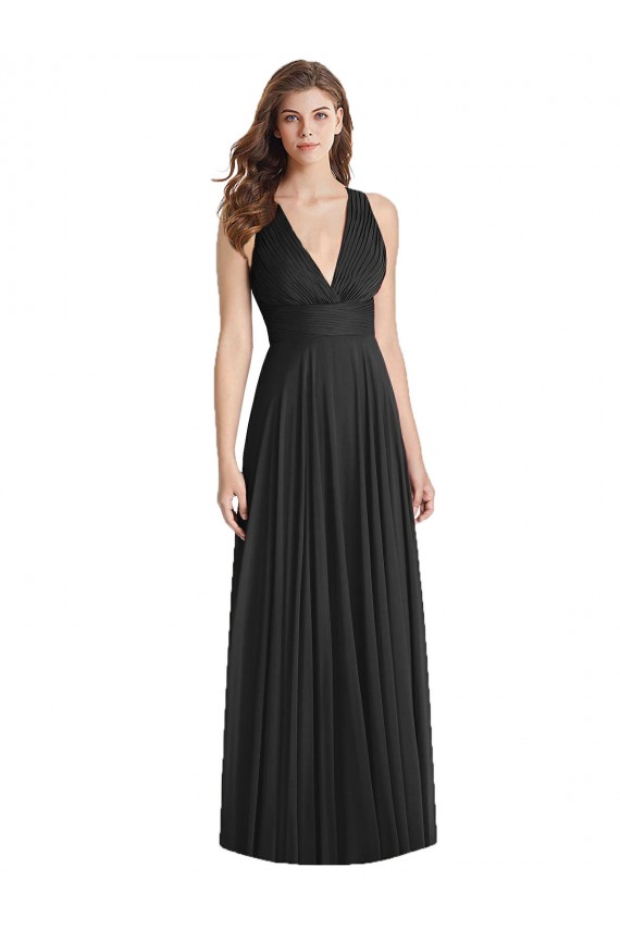 V-Neck Soft Chiffon Sleeveless Criss Cross Back Black Bridesmaid Dress Edinburgh