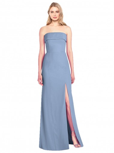 Strapless Soft Chiffon Sleeveless Long Dusty Blue Bridesmaid Dress Edinburgh