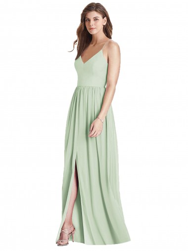 Spaghetti Straps Soft Chiffon Sleeveless Criss Cross Back Sage Semi Formal Evening Dress / Bridesmaid Dress Edinburgh