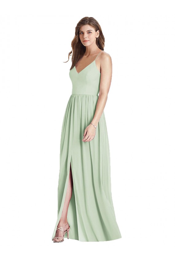 Spaghetti Straps Soft Chiffon Sleeveless Criss Cross Back Sage Semi Formal Evening Dress / Bridesmaid Dress Edinburgh