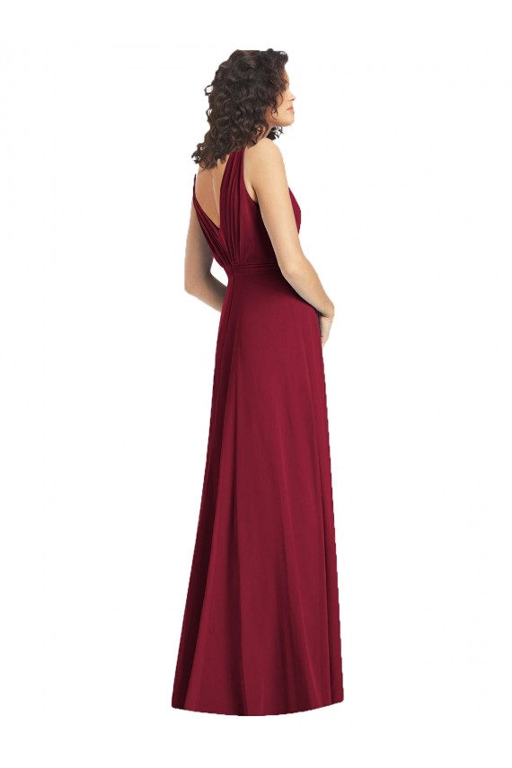 V-Neck Chiffon Sleeveless V-Back Hunter Wedding Party Dress Edinburgh