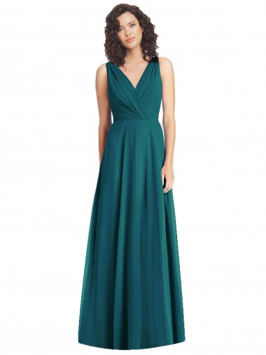 V-Neck Chiffon Sleeveless V-Back Hunter Wedding Party Dress Edinburgh