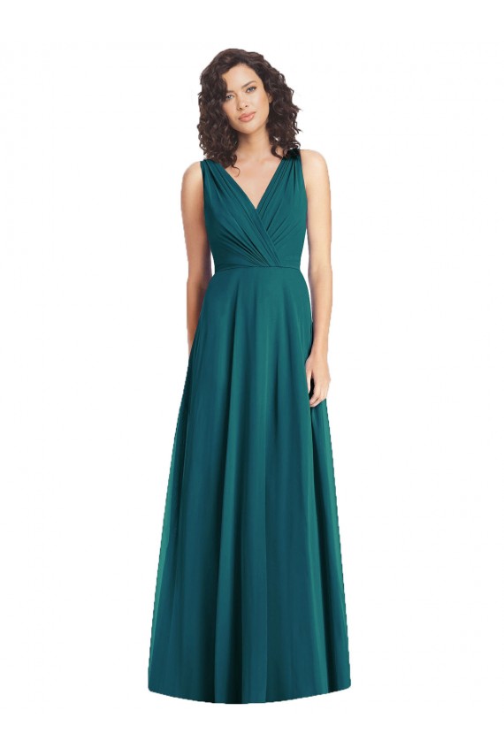 V-Neck Chiffon Sleeveless V-Back Hunter Wedding Party Dress Edinburgh