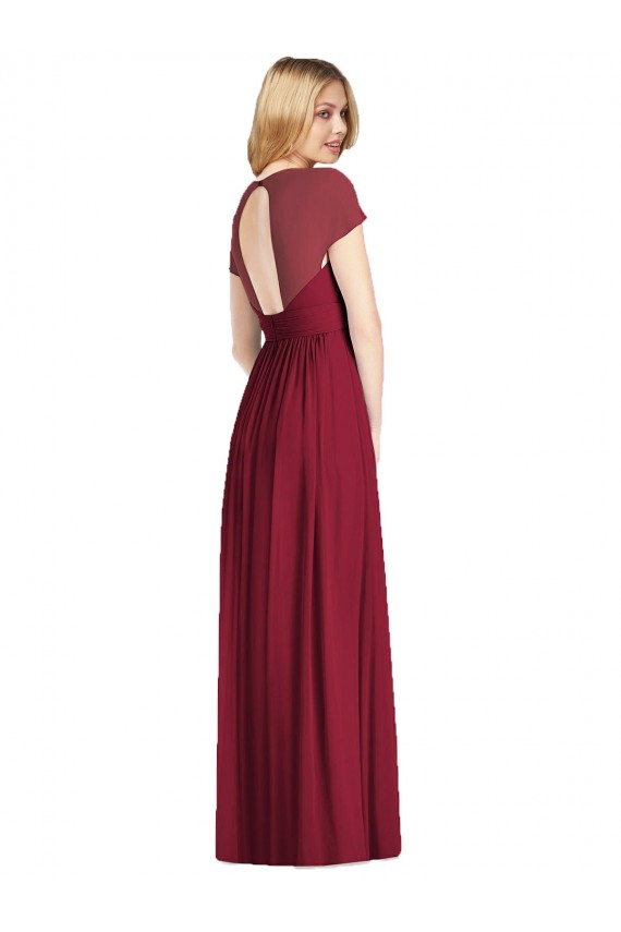 V-Neck Soft Chiffon Cap Sleeves Open Back Dark Navy Bridesmaid Dress Edinburgh