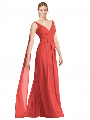 V-Neck Soft Chiffon Sleeveless Low Back Firecracker Bridesmaid Dress Edinburgh
