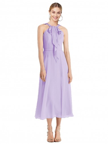 Halter Neck Soft Chiffon Sleeveless V-Back Lilac Prom Dress / Bridesmaid Dress Edinburgh