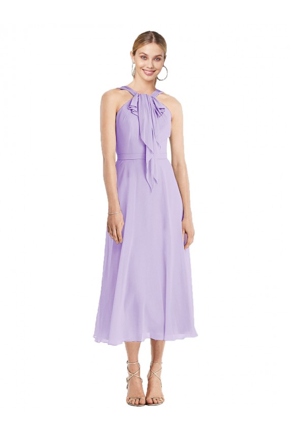 Halter Neck Soft Chiffon Sleeveless V-Back Lilac Prom Dress / Bridesmaid Dress Edinburgh