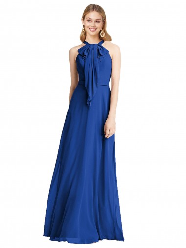 Halter Neck Soft Chiffon Sleeveless V-Back Royal Blue Bridesmaid Dress Edinburgh