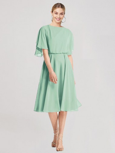 Soft Chiffon Flutter Sleeves Open Back Mint Green Bridesmaid Dress Edinburgh