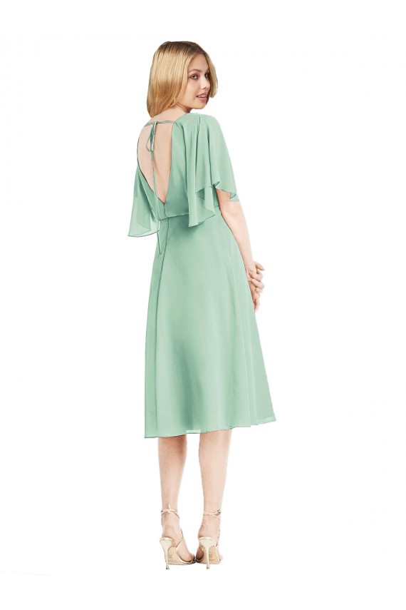 Soft Chiffon Flutter Sleeves Open Back Mint Green Bridesmaid Dress Edinburgh