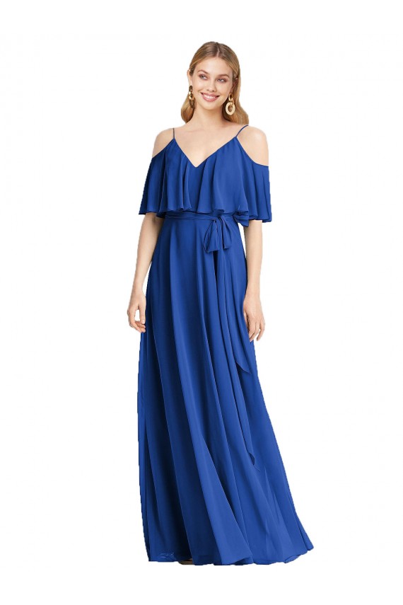 Spaghetti Straps Chiffon Cold Shoulder Royal Blue Bridesmaid Dress Edinburgh