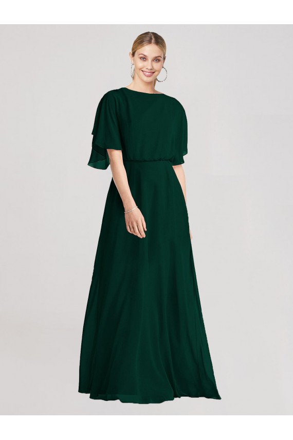 Round Neck Soft Chiffon Flutter Sleeves Open Back Ever Green Bridesmaid Dress Edinburgh