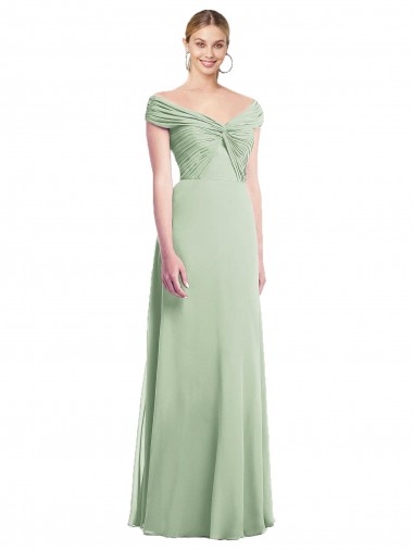Off the Shoulder Soft Chiffon Sleeveless Sage Bridesmaid Dress Edinburgh