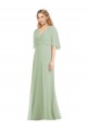 V-Neck Soft Chiffon Flutter Sleeves Smoke Green Bridesmaid Dress Edinburgh