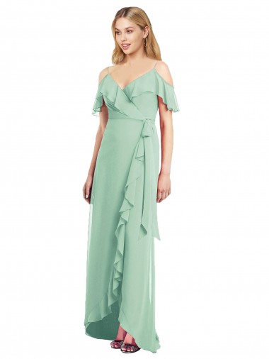 Spaghetti Straps Soft Chiffon Cold Shoulder Mint Green High Low Bridesmaid Dress Edinburgh