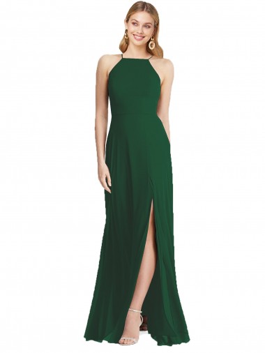 Spaghetti Straps Soft Chiffon Sleeveless Dark Green Semi Formal Evening Dress / Bridesmaid Dress Edinburgh