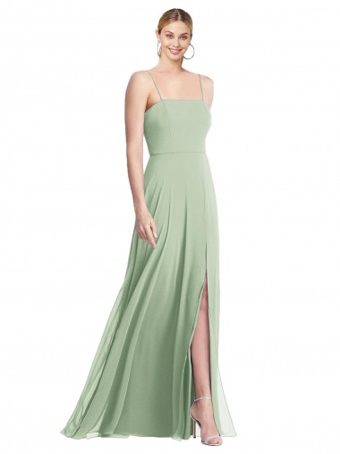 Spaghetti Straps Soft Chiffon Sleeveless Low Back Sage Formal Evening Gown / Bridesmaid Dress Edinburgh