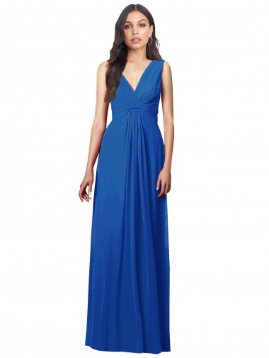 V-Neck Soft Chiffon Sleeveless V-Back Royal Blue Semi Formal Evening Dress / Bridesmaid Dress Edinburgh