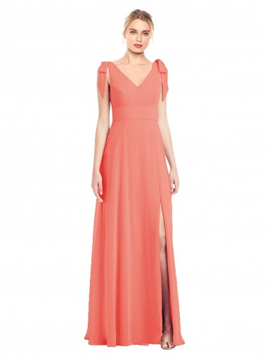 V-Neck Soft Chiffon Sleeveless V-Back Coral Bridesmaid Dress Edinburgh