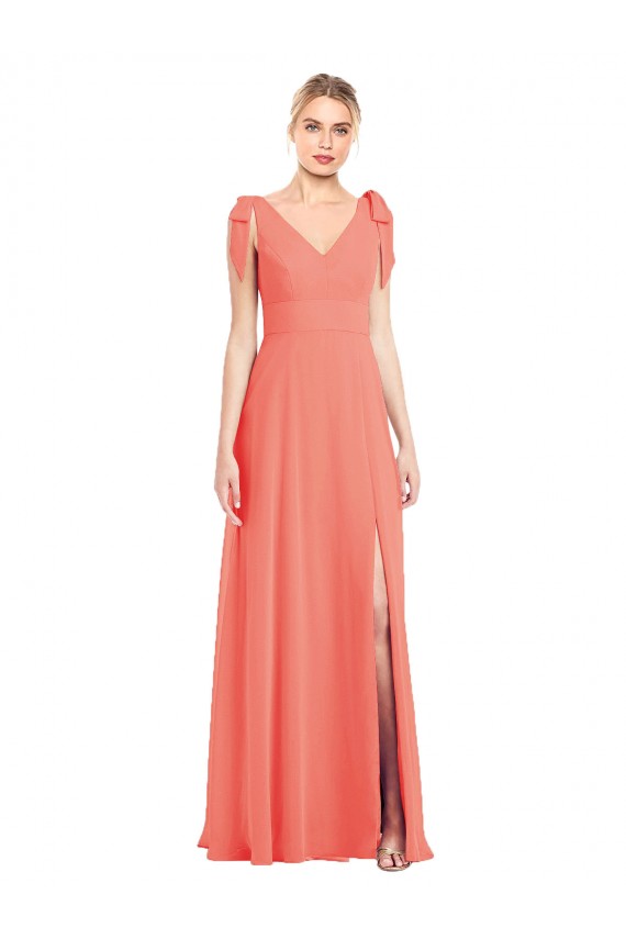 V-Neck Soft Chiffon Sleeveless V-Back Coral Bridesmaid Dress Edinburgh