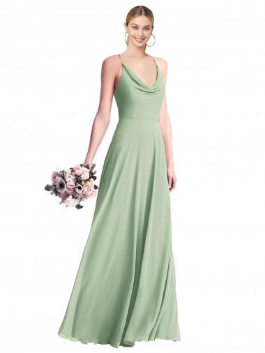 Spaghetti Straps Chiffon Sleeveless V-Back Sage Bridesmaid Dress / Evening Dress Edinburgh