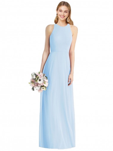 Halter Neck Soft Chiffon Sleeveless Light Sky Blue Semi Formal Evening Dress / Bridesmaid Dress Edinburgh