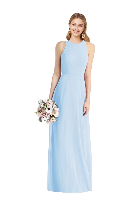 Halter Neck Soft Chiffon Sleeveless Light Sky Blue Semi Formal Evening Dress / Bridesmaid Dress Edinburgh