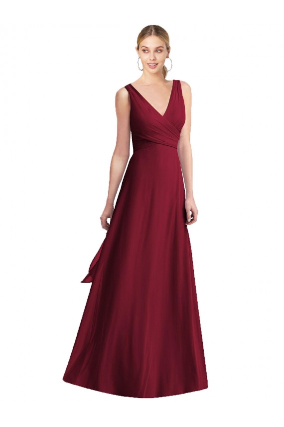 V-Neck Chiffon Sleeveless V-Back Burgundy Bridesmaid Dress Edinburgh