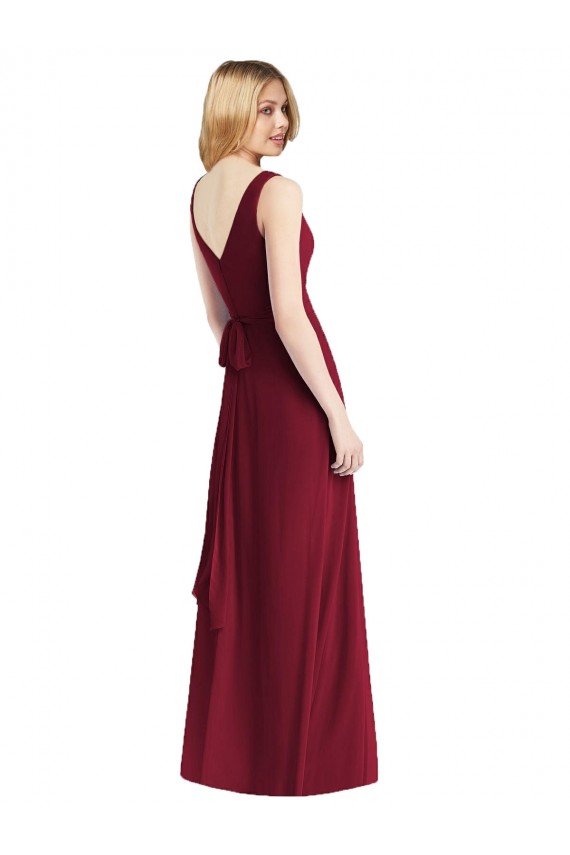 V-Neck Chiffon Sleeveless V-Back Burgundy Bridesmaid Dress Edinburgh