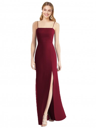 Spaghetti Straps Soft Chiffon Sleeveless Tie Back Burgundy Bridesmaid Dress Edinburgh