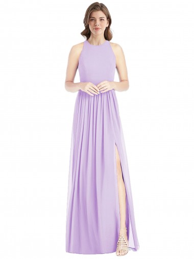 Halter Neck Soft Chiffon Sleeveless Lilac Bridesmaid Dress Edinburgh
