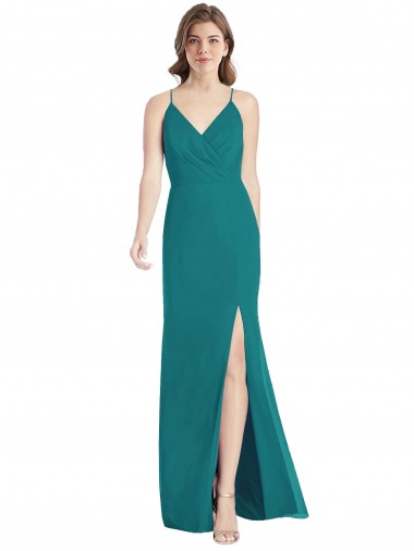 Spaghetti Straps Soft Chiffon Sleeveless Criss Cross Back Hunter Bridesmaid Dress Edinburgh