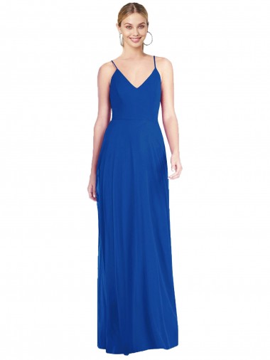 Spaghetti Straps Soft Chiffon Sleeveless Criss Cross Back Royal Blue Formal Dress / Bridesmaid Dress Edinburgh
