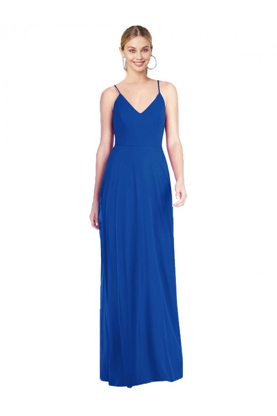 Spaghetti Straps Soft Chiffon Sleeveless Criss Cross Back Royal Blue Formal Dress / Bridesmaid Dress Edinburgh