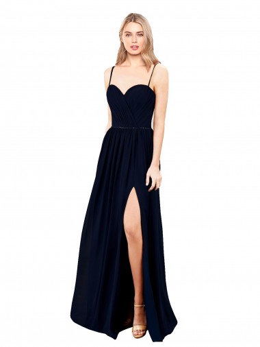 Spaghetti Straps Soft Chiffon Sleeveless Dark Navy Formal Evening Gown / Bridesmaid Dress Edinburgh
