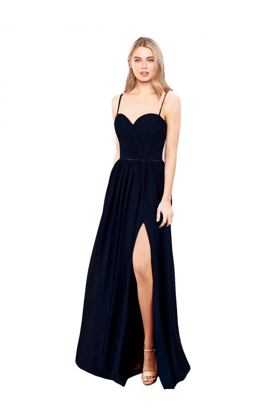 Spaghetti Straps Soft Chiffon Sleeveless Dark Navy Formal Evening Gown / Bridesmaid Dress Edinburgh