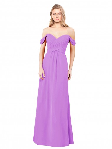 Off the Shoulder Soft Chiffon Sleeveless Violet Bridesmaid Dress Edinburgh