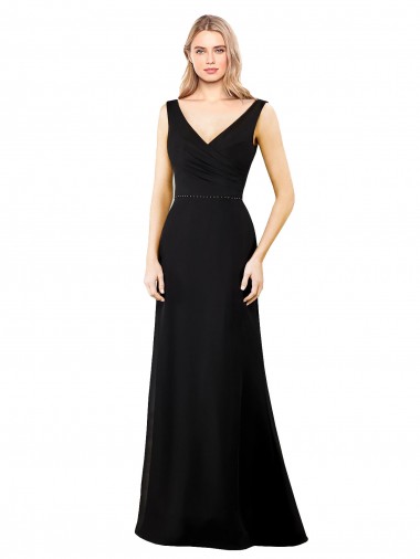 V-Neck Soft Chiffon Sleeveless V-Back Black Prom Dress / Bridesmaid Dress Edinburgh