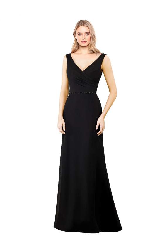 V-Neck Soft Chiffon Sleeveless V-Back Black Prom Dress / Bridesmaid Dress Edinburgh