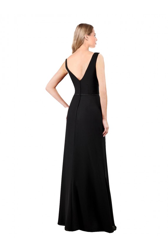 V-Neck Soft Chiffon Sleeveless V-Back Black Prom Dress / Bridesmaid Dress Edinburgh