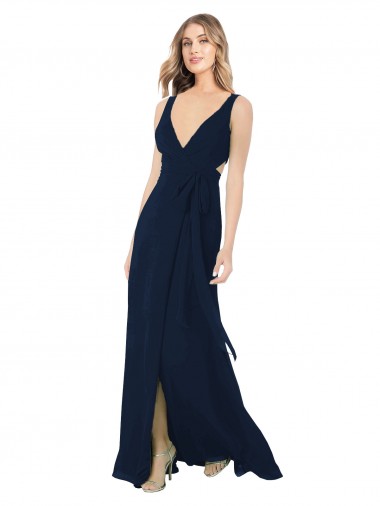 V-Neck Chiffon Sleeveless Dark Navy Bridesmaid Dress / Evening Dress Edinburgh