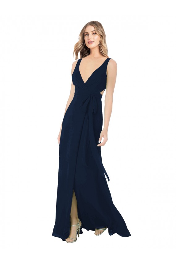 V-Neck Chiffon Sleeveless Dark Navy Bridesmaid Dress / Evening Dress Edinburgh